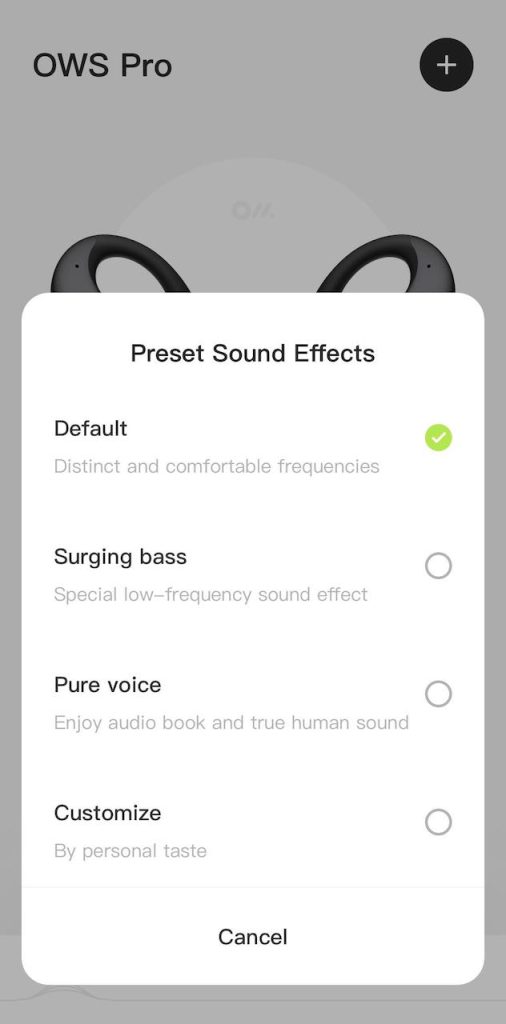 Sound EQ Settings in Oladance OWS Pro App