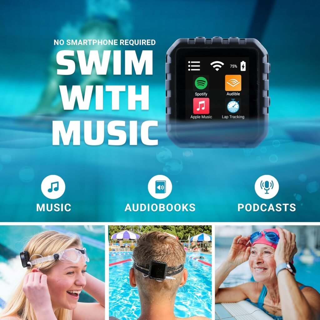 Waterproof Delphin v1.0 Smart Player Bundle for Swimming - Compatible with Audible, Spotify, and More! (8GB, Swimbuds Sport)